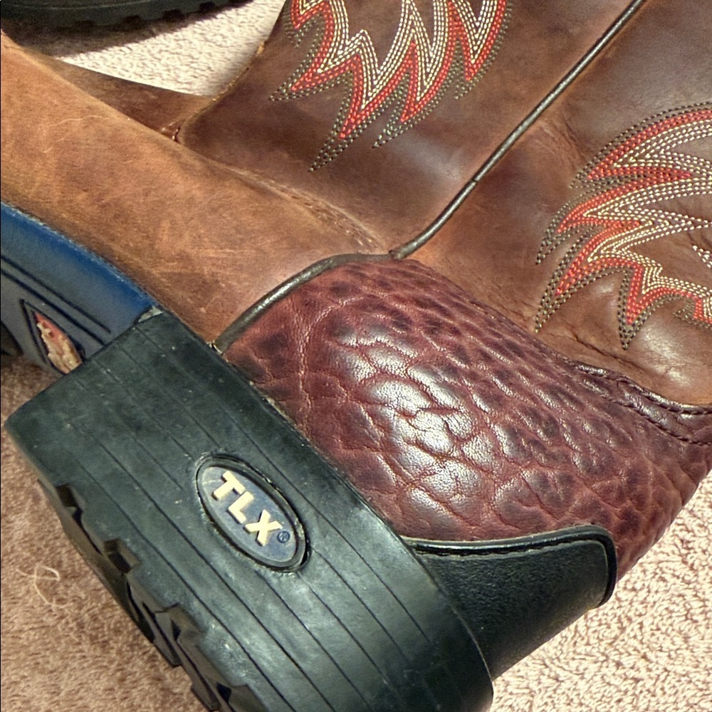Tony Lama Red-Brown Embroidered Western Heeled Boots - Picture 4 of 16